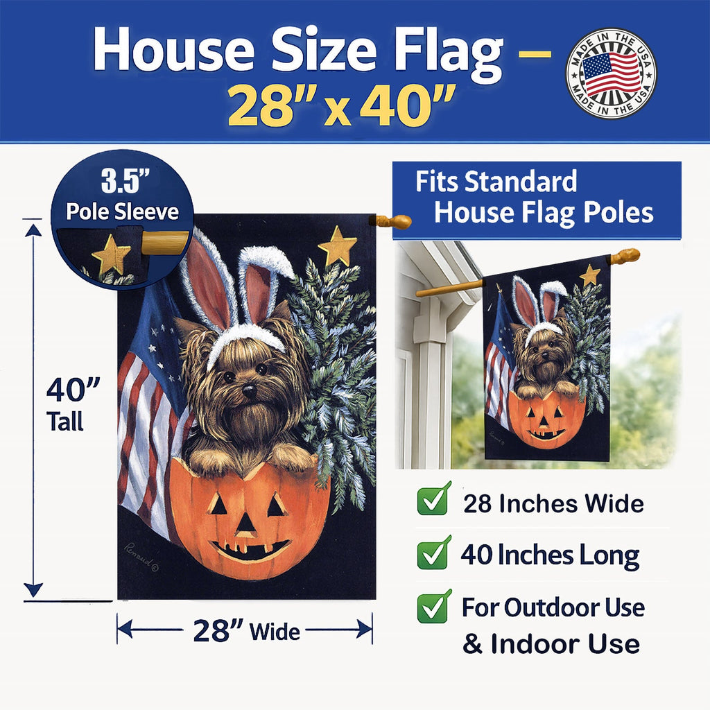 Yorkie for All Seasons House Flag 28x40 Porch Sleeve Pole Decorative Outside Yard Banner Artwork Wall Hanging, Polyester