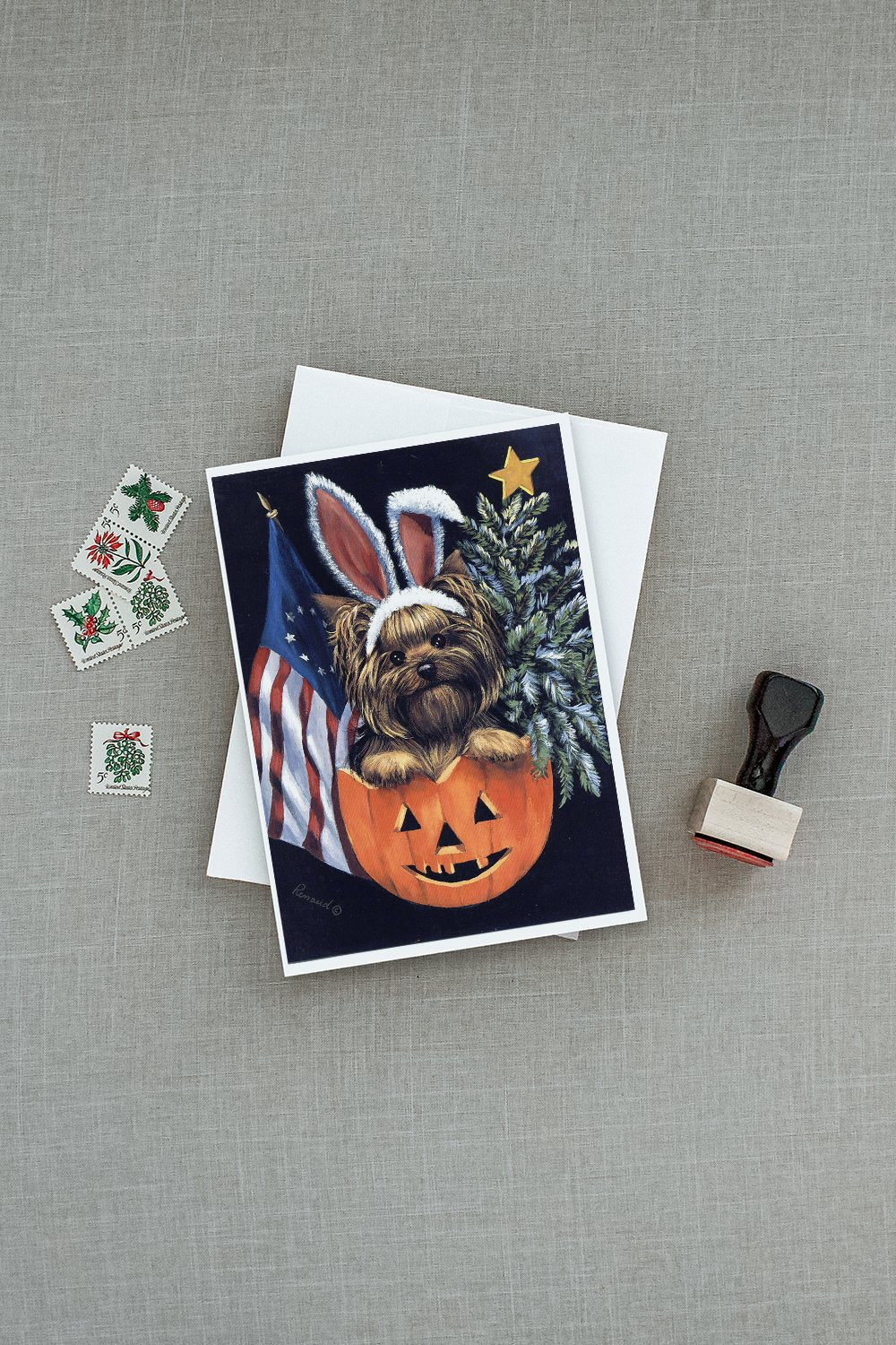 Yorkie for All Seasons Greeting Cards Pack of 8 Blank Cards with Envelopes Whimsical A7 Size 5x7