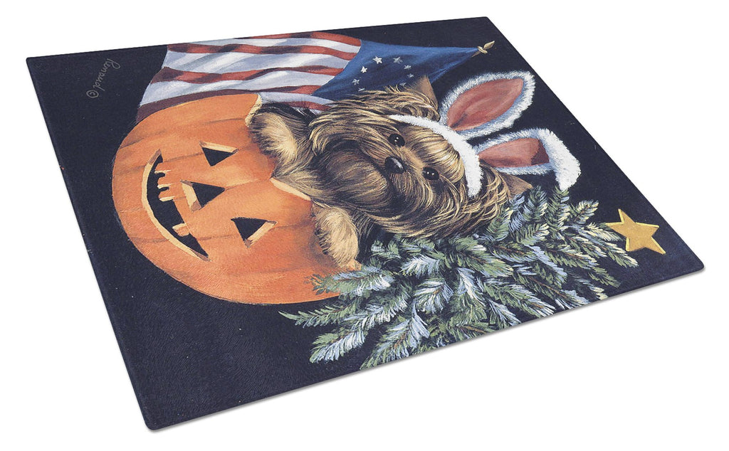 Yorkie for All Seasons Cutting Board Tempered Glass Kitchen Cutting Surface, Heat Resistant Chopping, Non-Slip Feet, Food Prep & Serving