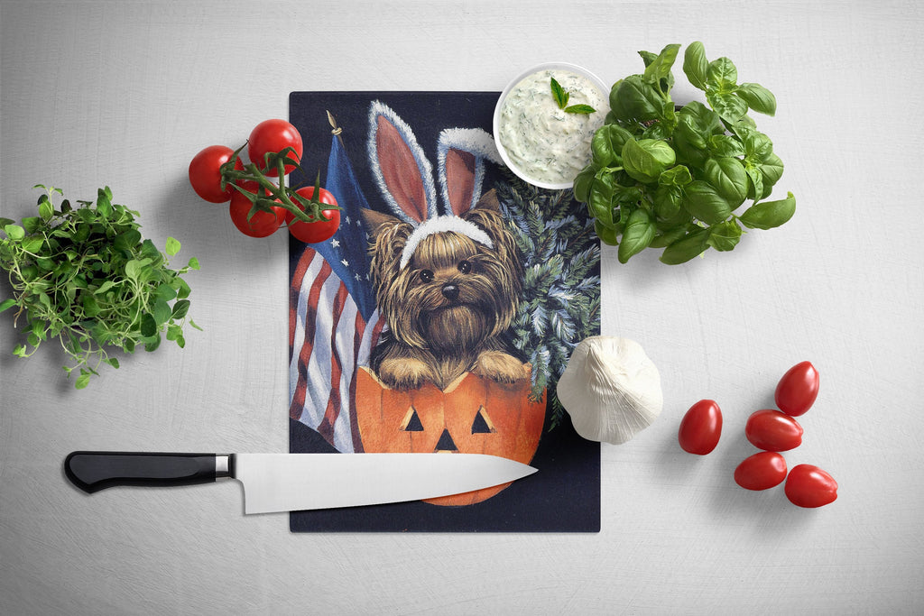 Yorkie for All Seasons Cutting Board Tempered Glass Kitchen Cutting Surface, Heat Resistant Chopping, Non-Slip Feet, Food Prep & Serving