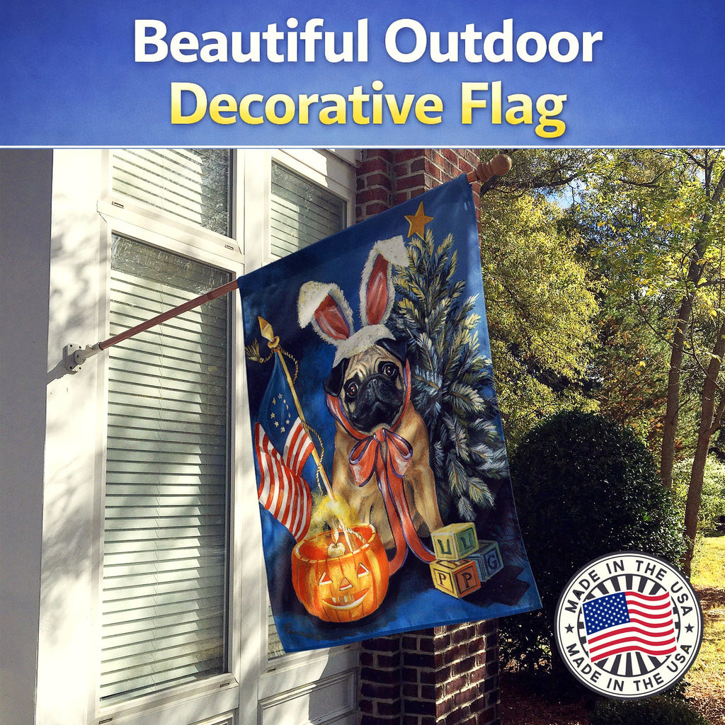 Pug for All Seasons House Flag 28x40 Porch Sleeve Pole Decorative Outside Yard Banner Artwork Wall Hanging, Polyester