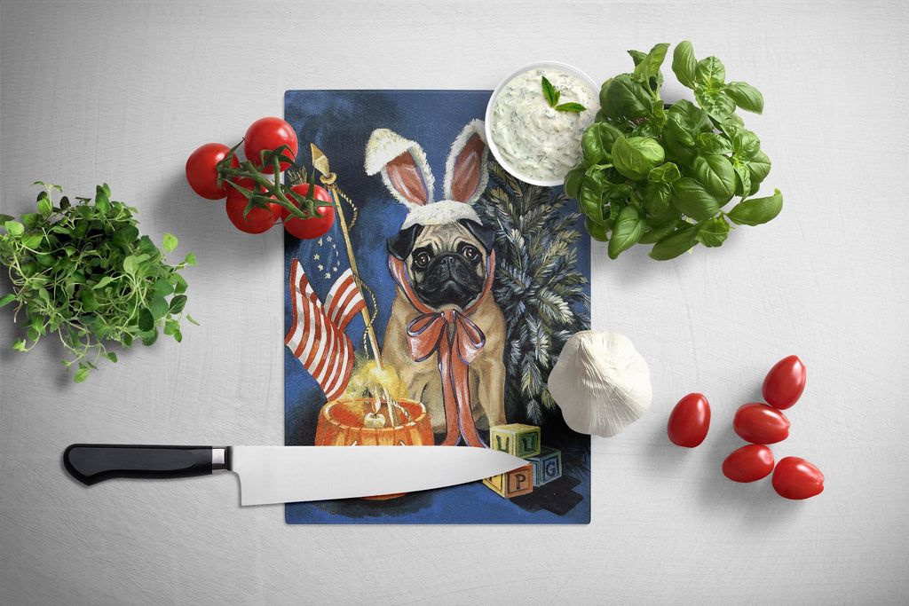 Pug for All Seasons Cutting Board Tempered Glass Kitchen Cutting Surface, Heat Resistant Chopping, Non-Slip Feet, Food Prep & Serving
