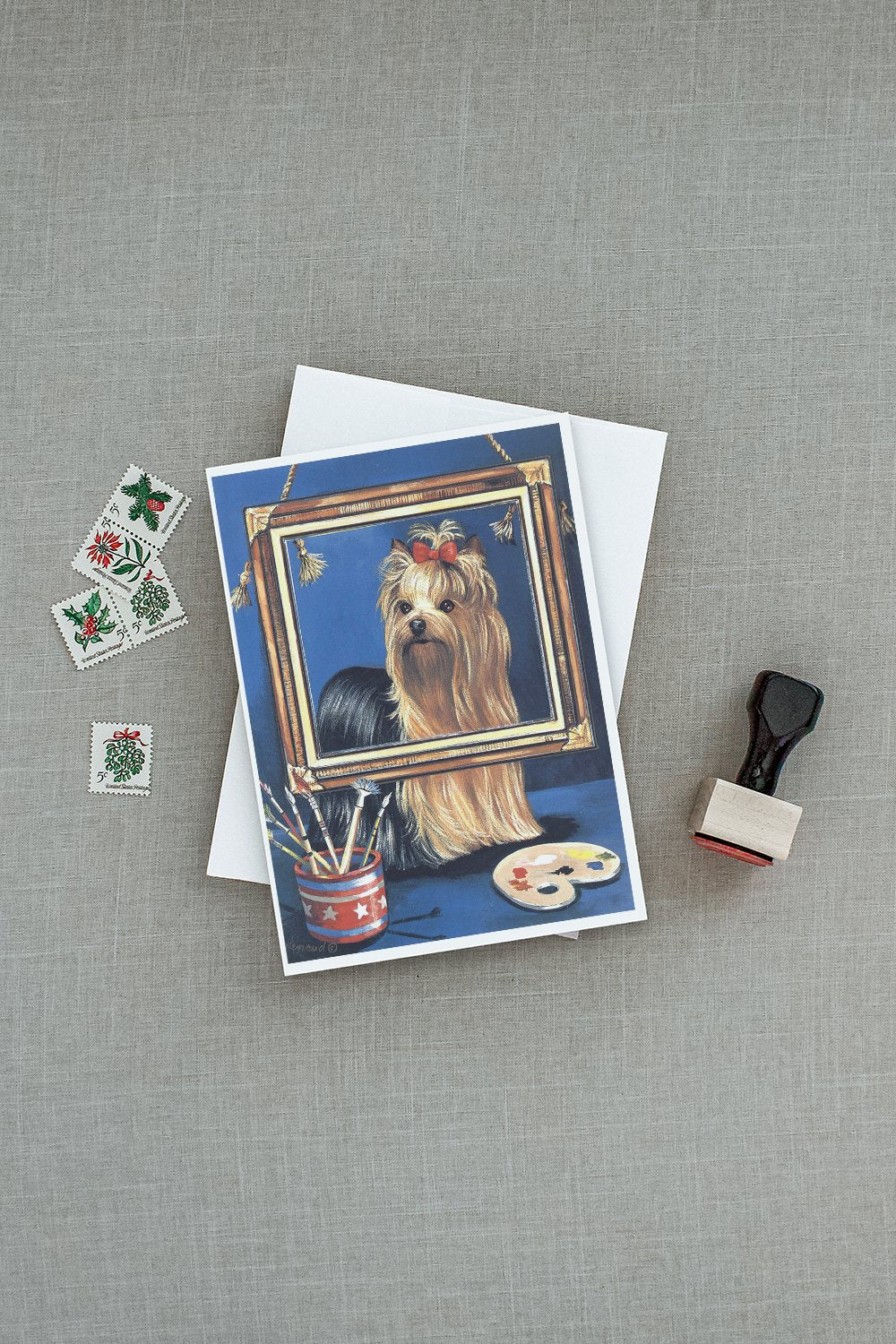 Yorkie Pretty as a Picture Greeting Cards Pack of 8 Blank Cards with Envelopes Whimsical A7 Size 5x7