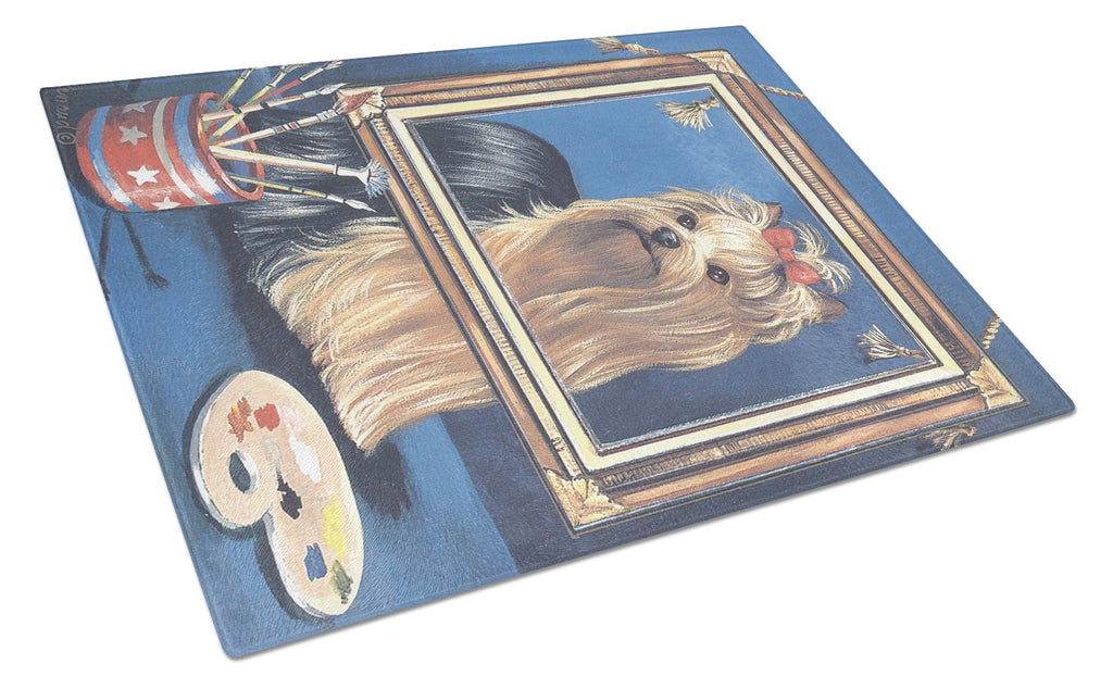 Yorkie Pretty as a Picture Cutting Board Tempered Glass Kitchen Cutting Surface, Heat Resistant Chopping, Non-Slip Feet, Food Prep & Serving