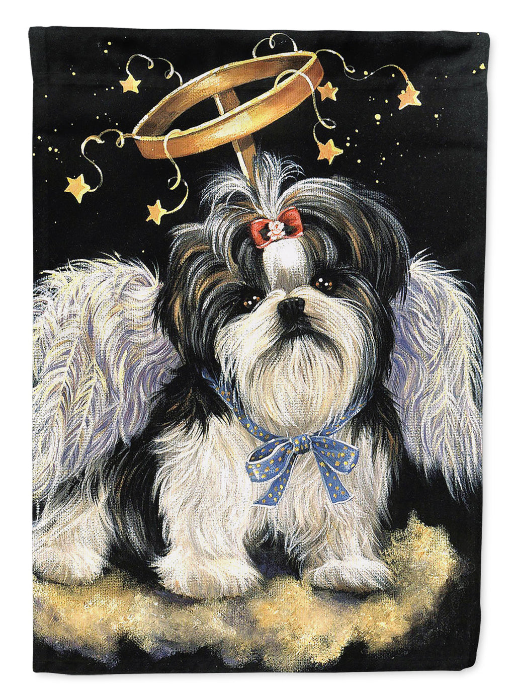 Shih Tzu Christmas Angel House Flag 28x40 Porch Sleeve Pole Decorative Outside Yard Banner Artwork Wall Hanging, Polyester