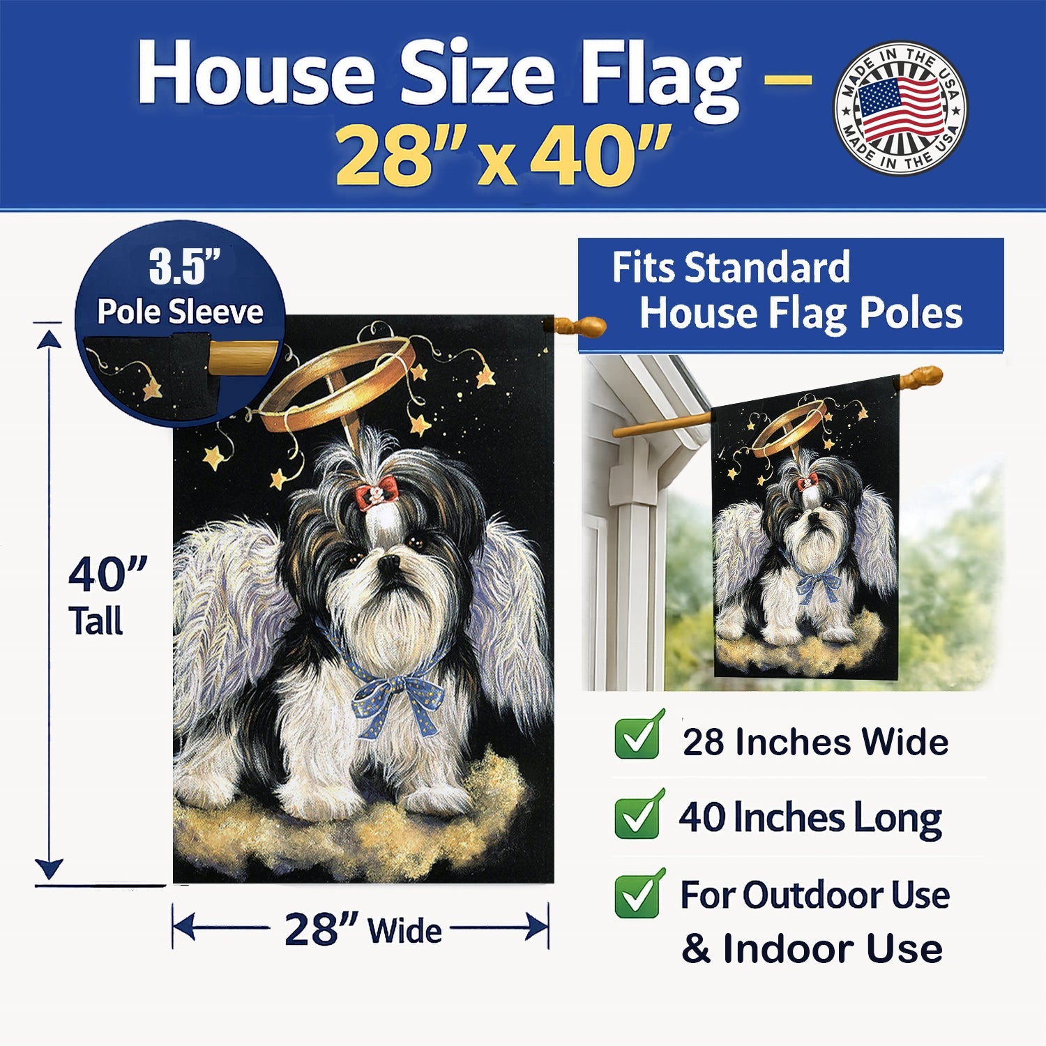 Shih Tzu Christmas Angel House Flag 28x40 Porch Sleeve Pole Decorative Outside Yard Banner Artwork Wall Hanging, Polyester