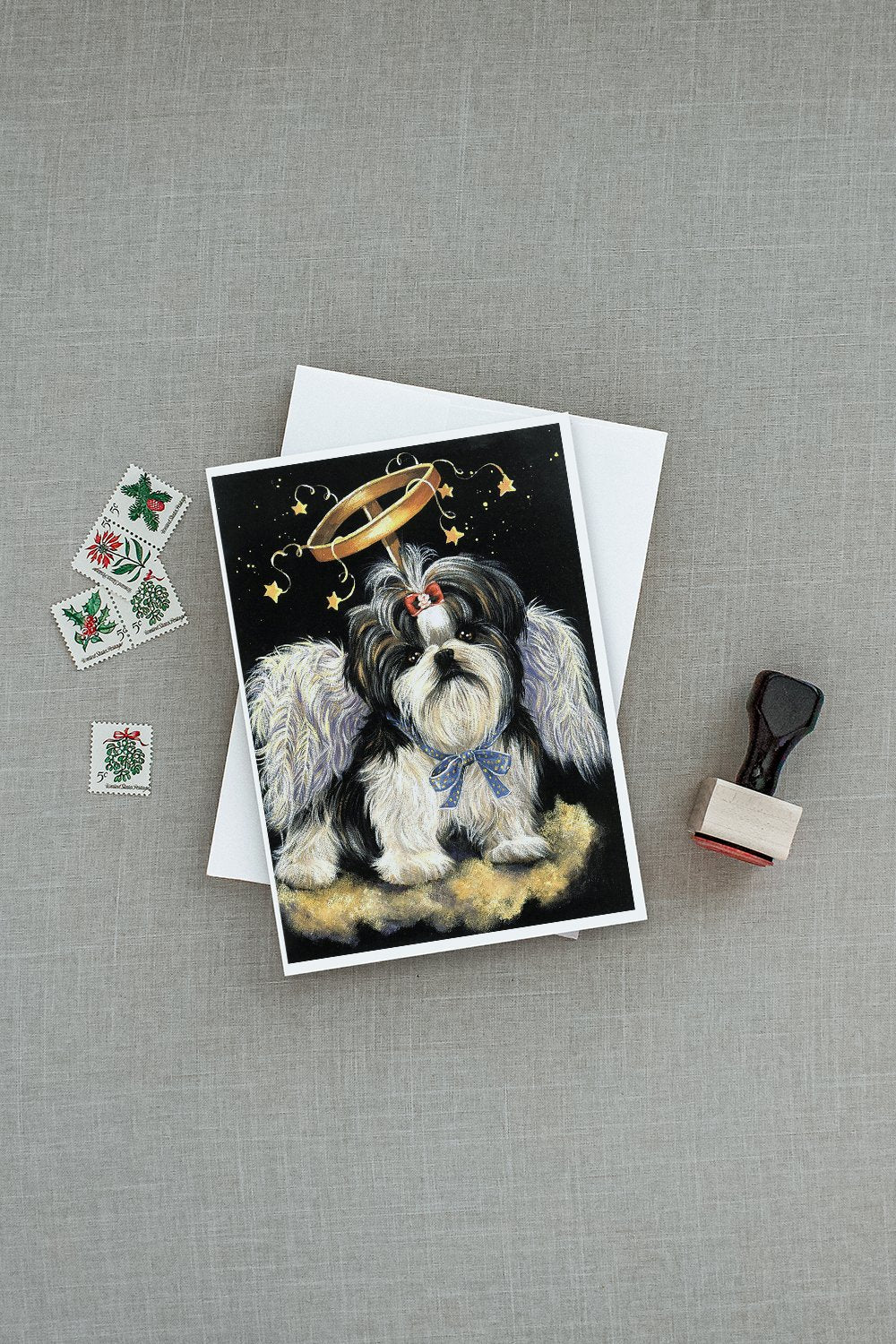 Shih Tzu Christmas Angel Greeting Cards Pack of 8 Blank Cards with Envelopes Whimsical A7 Size 5x7