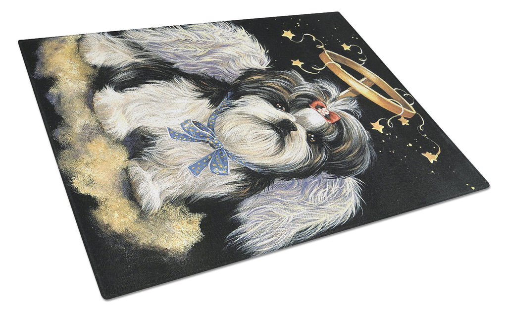 Shih Tzu Christmas Angel Cutting Board Tempered Glass Kitchen Cutting Surface, Heat Resistant Chopping, Non-Slip Feet, Food Prep & Serving