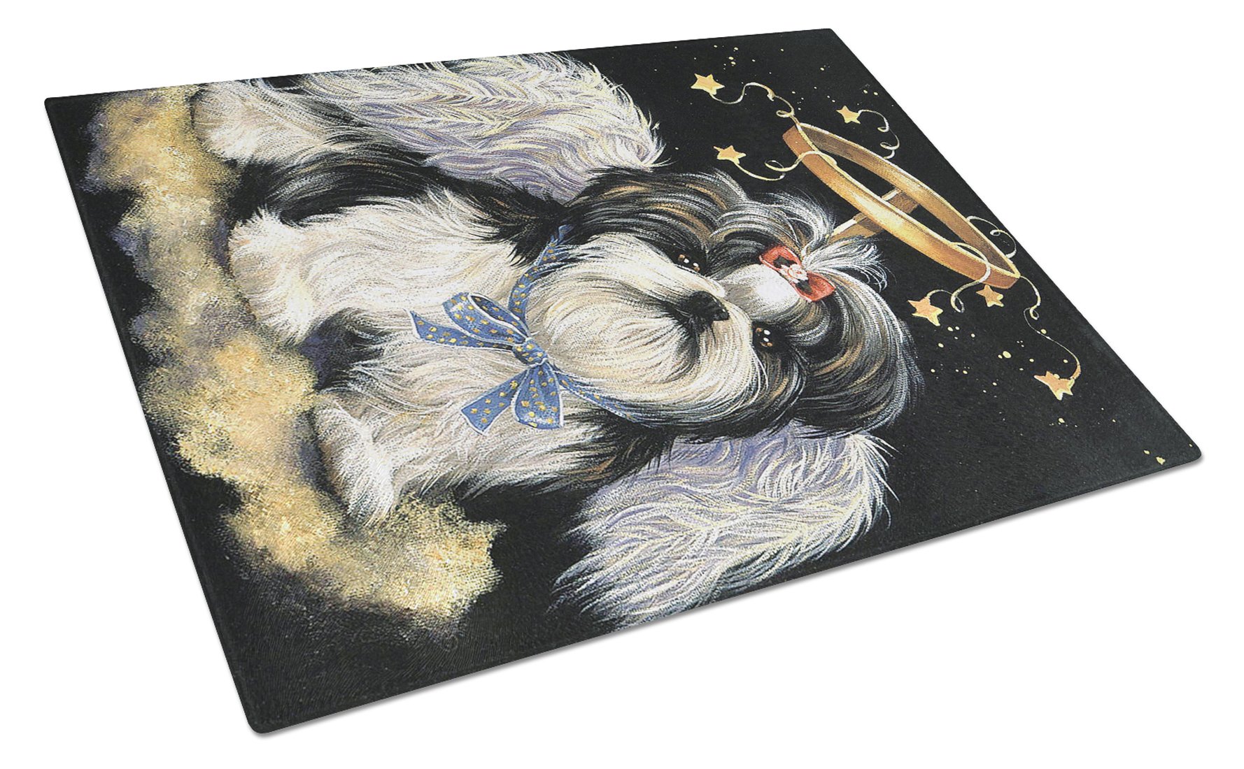 Shih Tzu Christmas Angel Cutting Board Tempered Glass Kitchen Cutting Surface, Heat Resistant Chopping, Non-Slip Feet, Food Prep & Serving