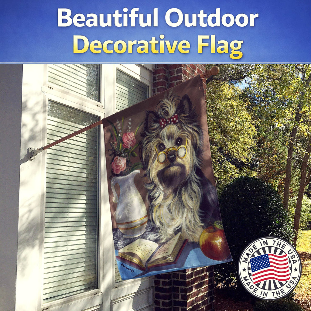 Yorkie Teacher's Pet House Flag 28x40 Porch Sleeve Pole Decorative Outside Yard Banner Artwork Wall Hanging, Polyester