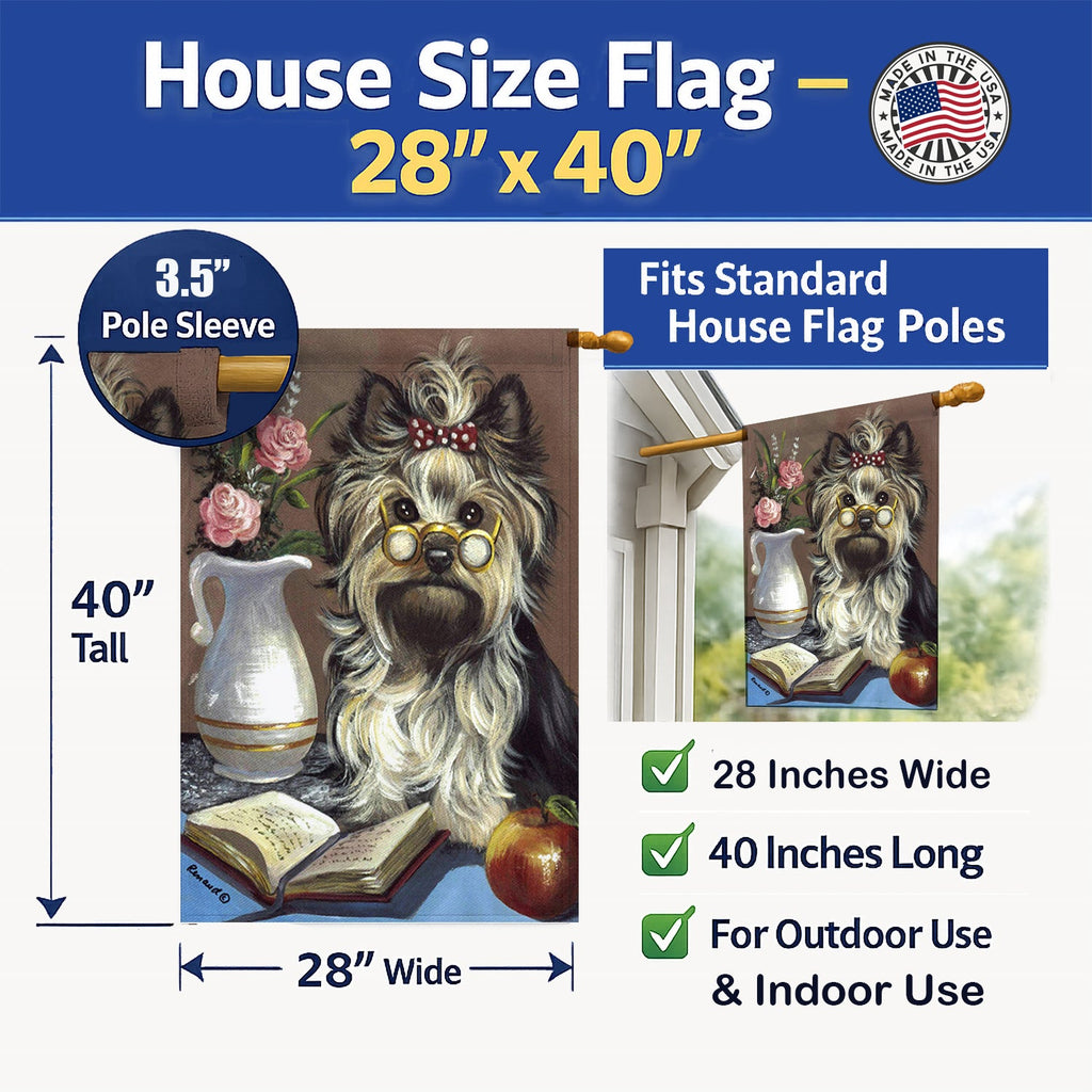 Yorkie Teacher's Pet House Flag 28x40 Porch Sleeve Pole Decorative Outside Yard Banner Artwork Wall Hanging, Polyester