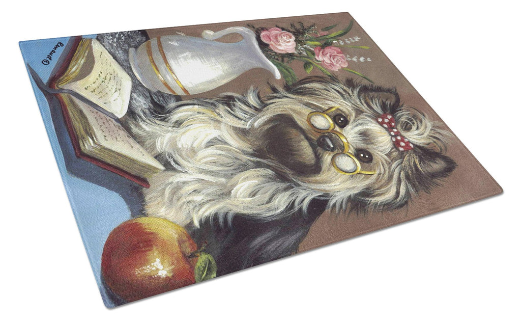 Yorkie Teacher's Pet Cutting Board Tempered Glass Kitchen Cutting Surface, Heat Resistant Chopping, Non-Slip Feet, Food Prep & Serving