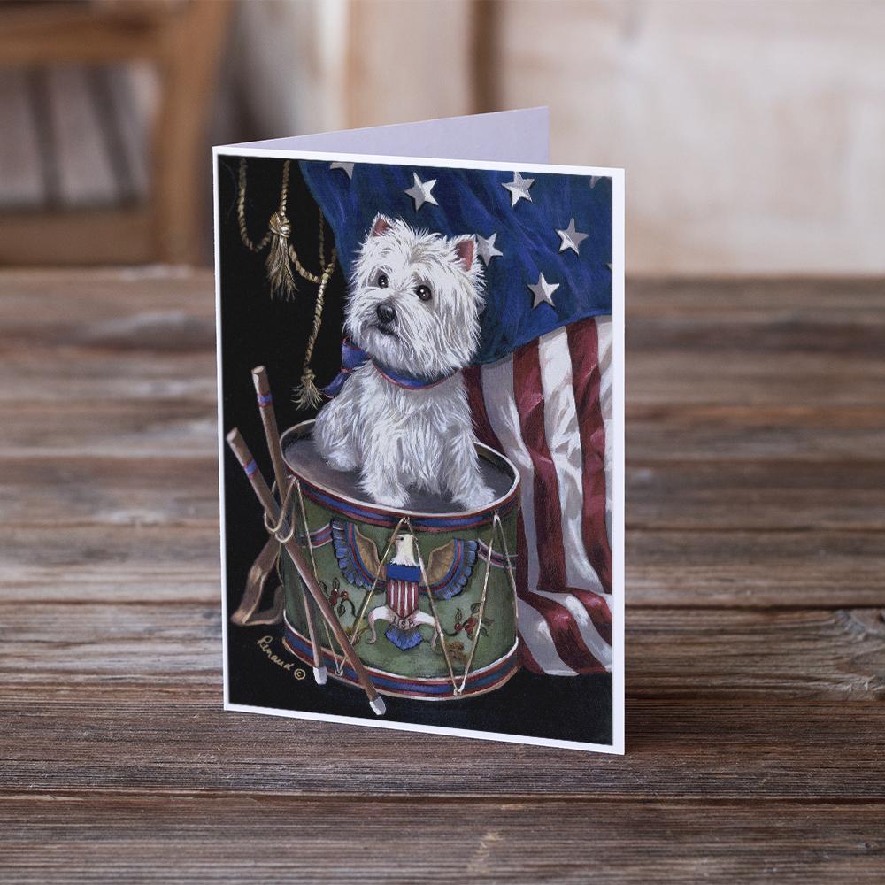 Westie Little Drummer Boy USA Greeting Cards Pack of 8 Blank Cards with Envelopes Whimsical A7 Size 5x7