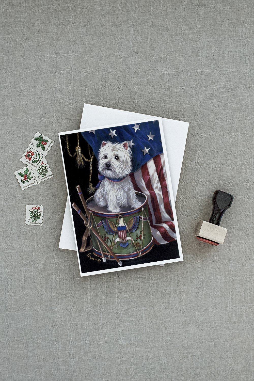 Westie Little Drummer Boy USA Greeting Cards Pack of 8 Blank Cards with Envelopes Whimsical A7 Size 5x7