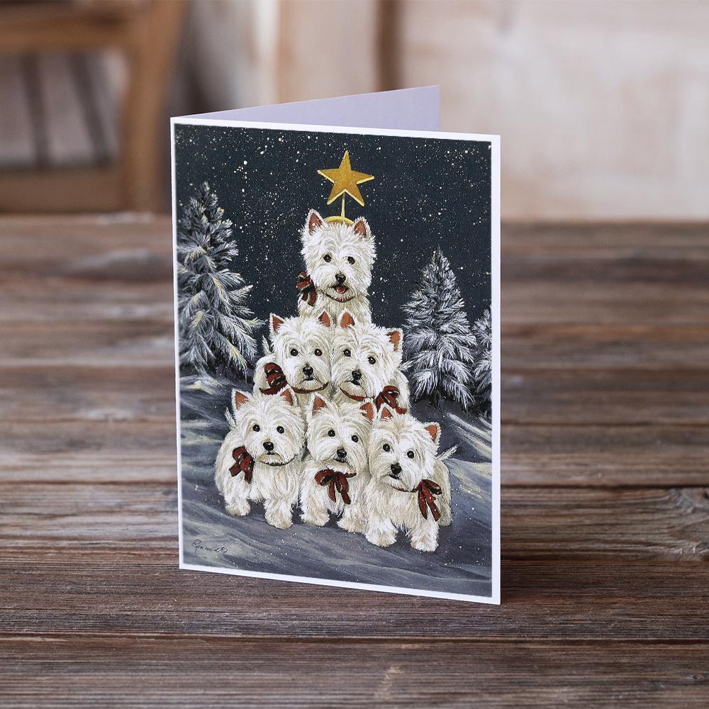 Westie Christmas Family Tree Greeting Cards Pack of 8 Blank Cards with Envelopes Whimsical A7 Size 5x7