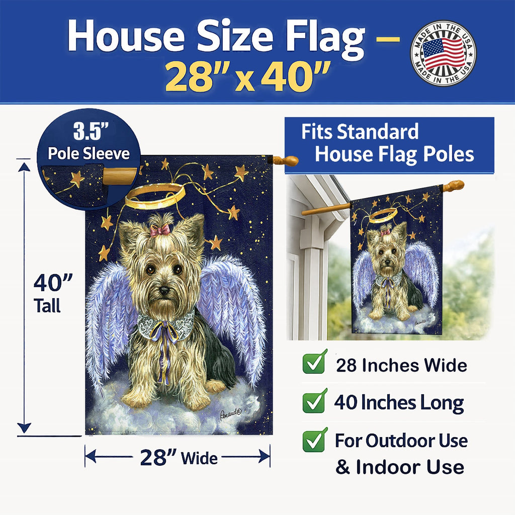 Yorkie Christmas Family Tree House Flag 28x40 Porch Sleeve Pole Decorative Outside Yard Banner Artwork Wall Hanging, Polyester