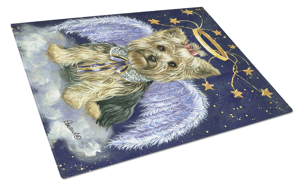 Yorkie Christmas Family Tree Cutting Board Tempered Glass Kitchen Cutting Surface, Heat Resistant Chopping, Non-Slip Feet, Food Prep & Serving