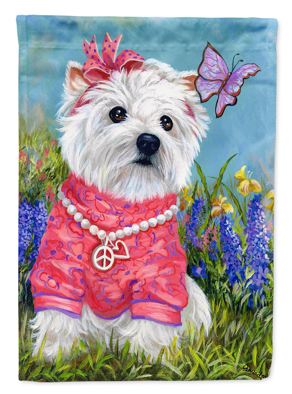 Westie Springtime House Flag 28x40 Porch Sleeve Pole Decorative Outside Yard Banner Artwork Wall Hanging, Polyester