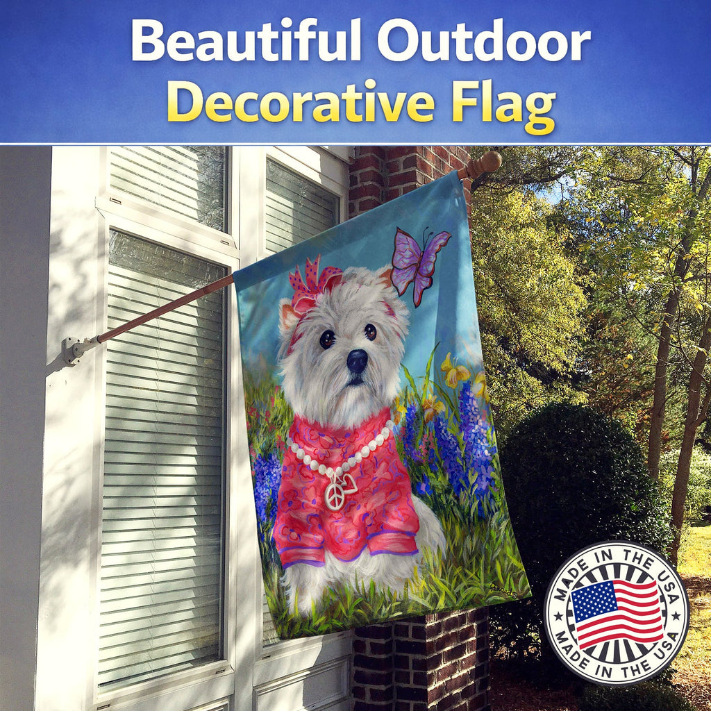 Westie Springtime House Flag 28x40 Porch Sleeve Pole Decorative Outside Yard Banner Artwork Wall Hanging, Polyester