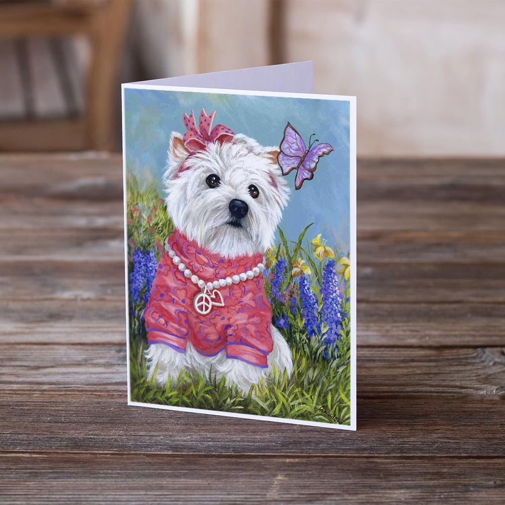 Westie Springtime Greeting Cards Pack of 8 Blank Cards with Envelopes Whimsical A7 Size 5x7