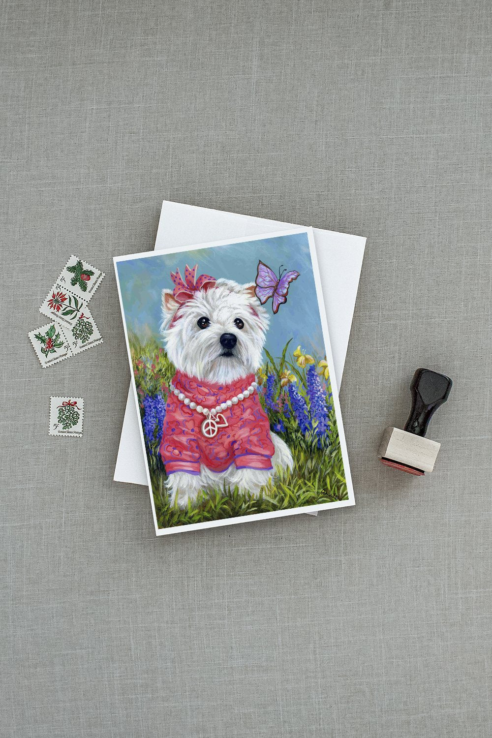 Westie Springtime Greeting Cards Pack of 8 Blank Cards with Envelopes Whimsical A7 Size 5x7
