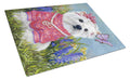 Westie Springtime Cutting Board Tempered Glass Kitchen Cutting Surface, Heat Resistant Chopping, Non-Slip Feet, Food Prep & Serving
