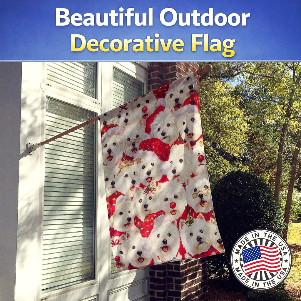 Westie Christmas a Plenty House Flag 28x40 Porch Sleeve Pole Decorative Outside Yard Banner Artwork Wall Hanging, Polyester