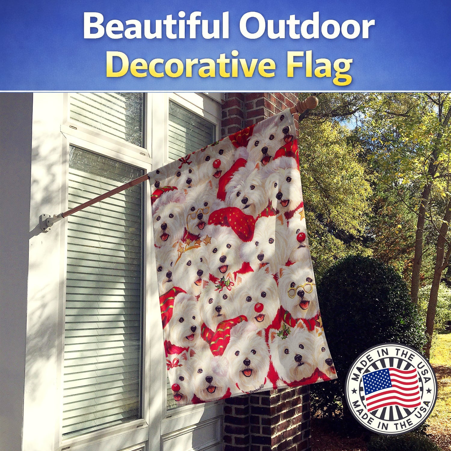 Westie Christmas a Plenty House Flag 28x40 Porch Sleeve Pole Decorative Outside Yard Banner Artwork Wall Hanging, Polyester
