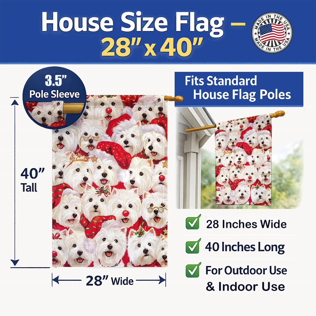 Westie Christmas a Plenty House Flag 28x40 Porch Sleeve Pole Decorative Outside Yard Banner Artwork Wall Hanging, Polyester
