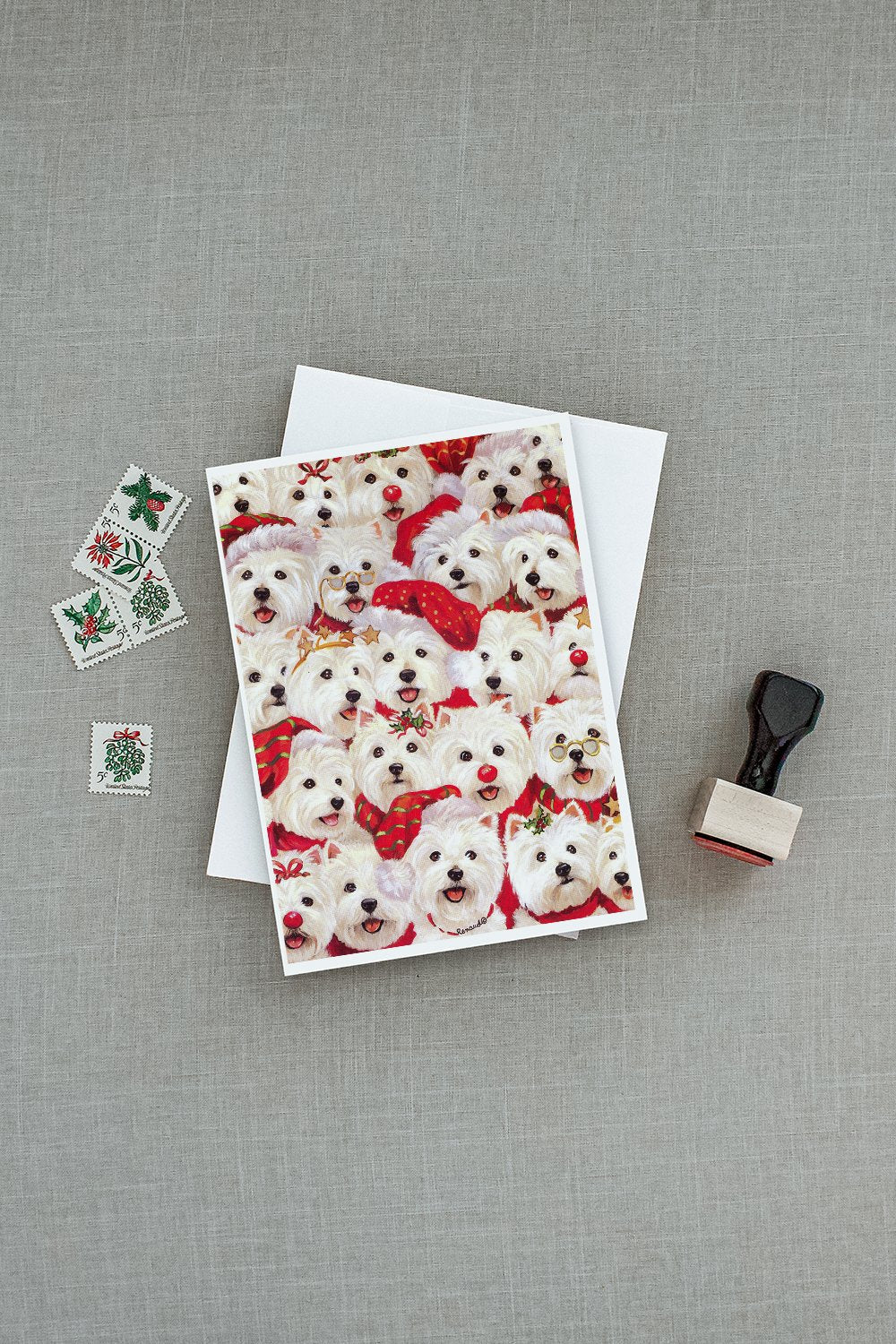 Westie Christmas a Plenty Greeting Cards Pack of 8 Blank Cards with Envelopes Whimsical A7 Size 5x7