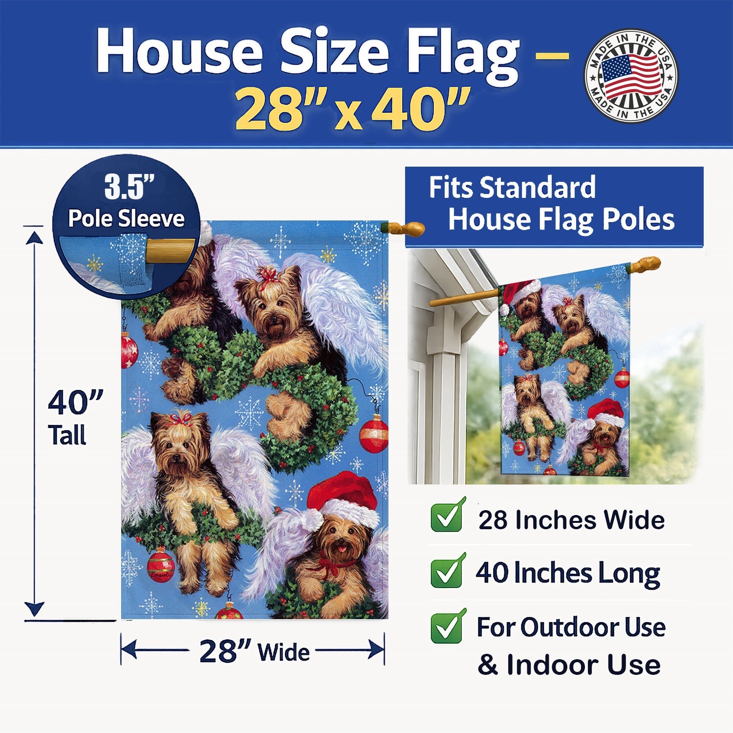 Yorike Christmas Angels Everywhere House Flag 28x40 Porch Sleeve Pole Decorative Outside Yard Banner Artwork Wall Hanging, Polyester