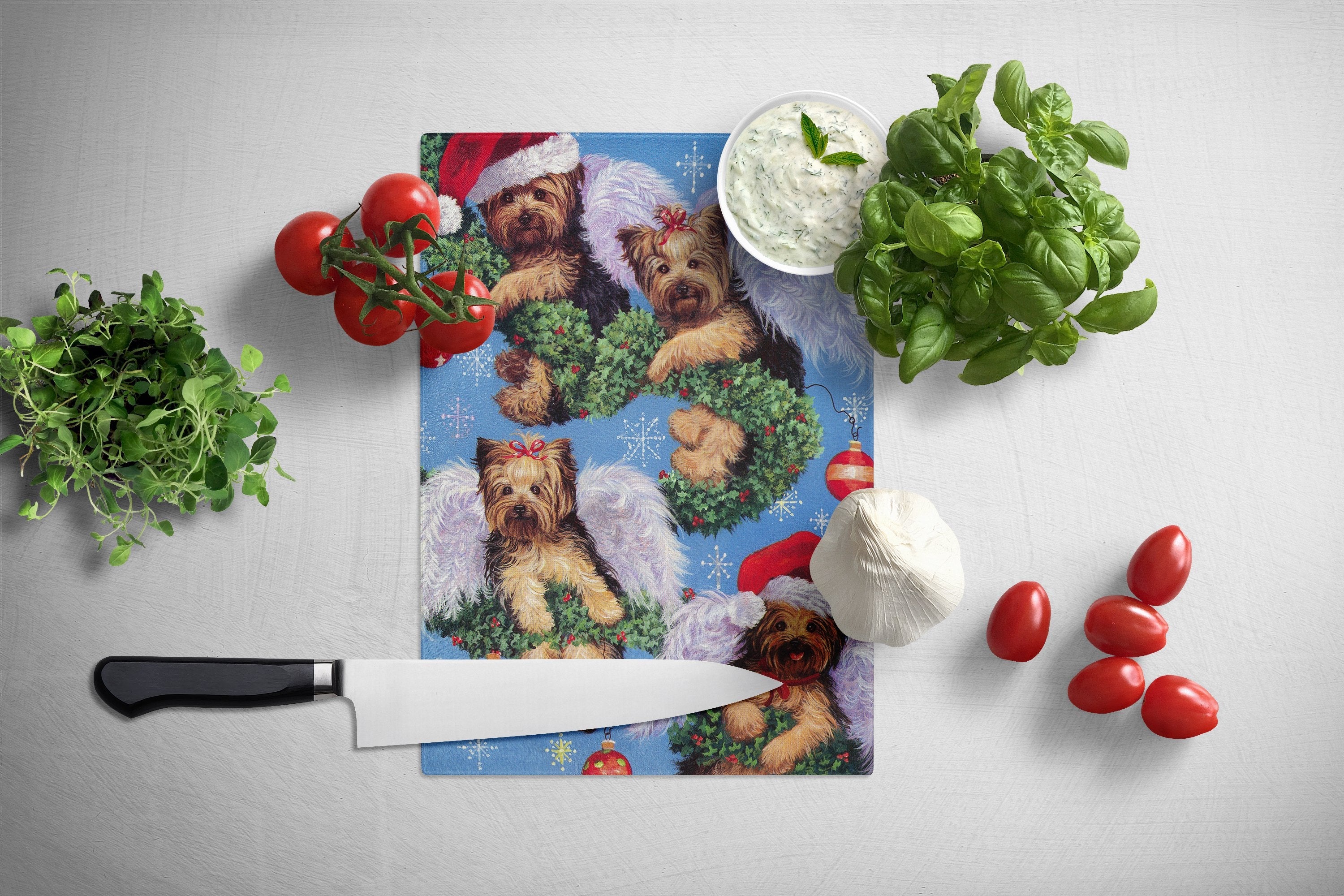 Yorike Christmas Angels Everywhere Cutting Board Tempered Glass Kitchen Cutting Surface, Heat Resistant Chopping, Non-Slip Feet, Food Prep & Serving