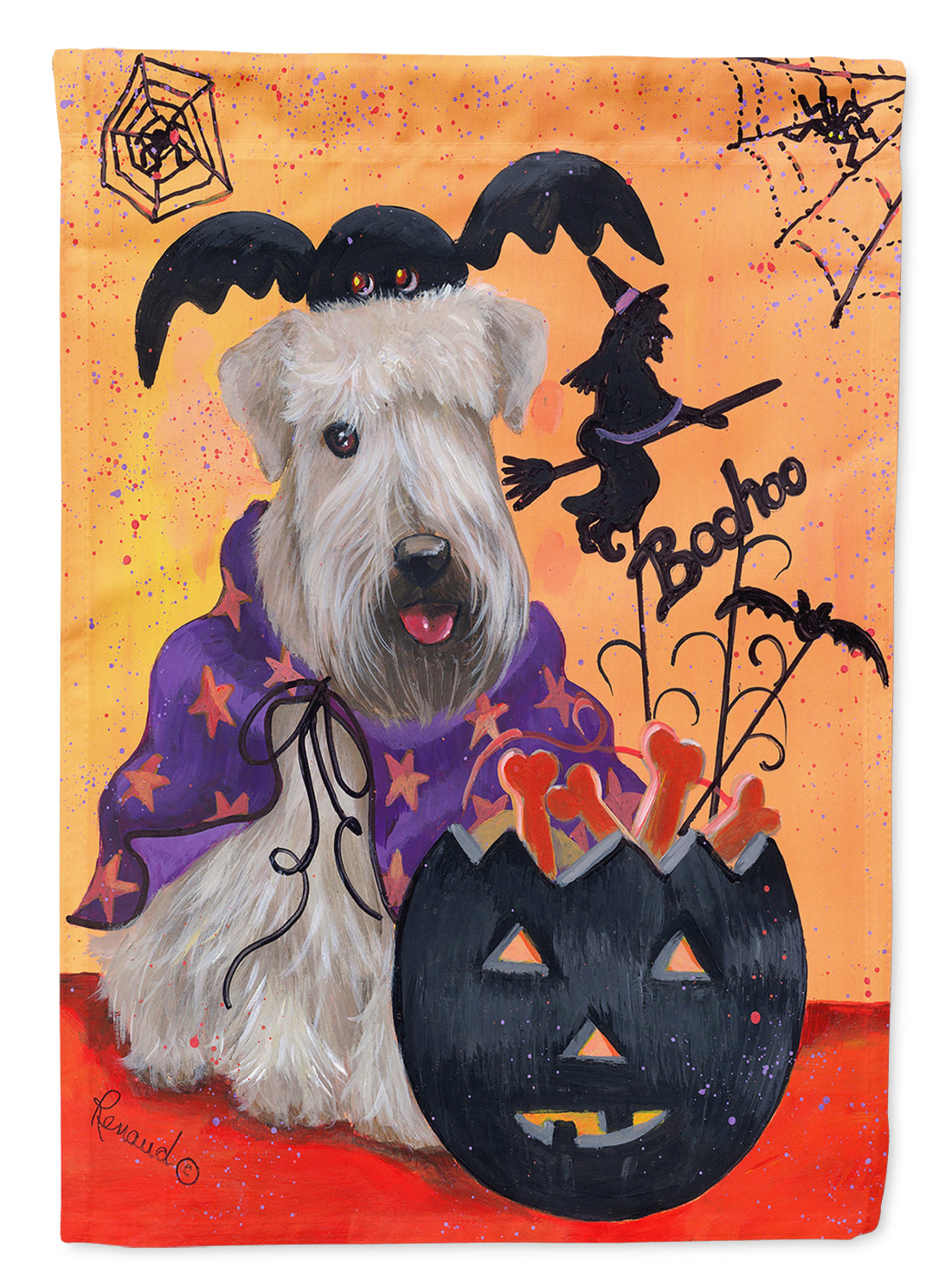 Wheaten Terrier Halloween House Flag 28x40 Porch Sleeve Pole Decorative Outside Yard Banner Artwork Wall Hanging, Polyester