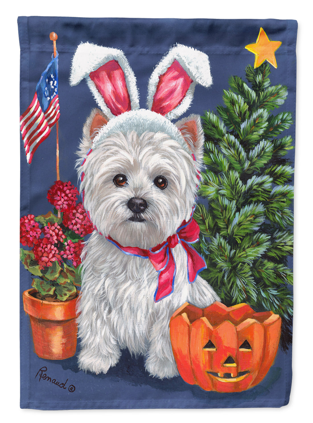 Westie for All Seasons House Flag 28x40 Porch Sleeve Pole Decorative Outside Yard Banner Artwork Wall Hanging, Polyester