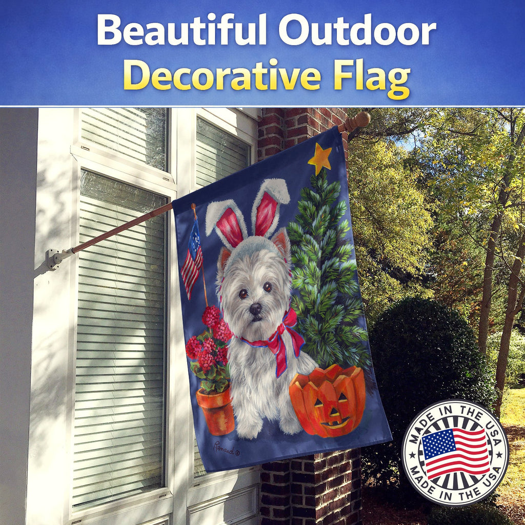 Westie for All Seasons House Flag 28x40 Porch Sleeve Pole Decorative Outside Yard Banner Artwork Wall Hanging, Polyester