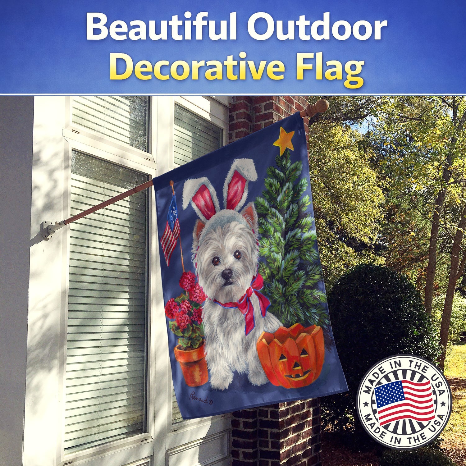 Westie for All Seasons House Flag 28x40 Porch Sleeve Pole Decorative Outside Yard Banner Artwork Wall Hanging, Polyester