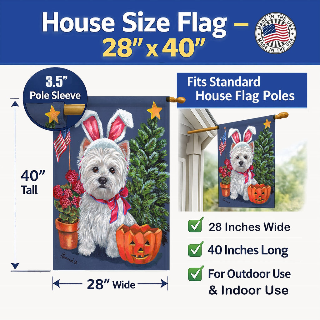 Westie for All Seasons House Flag 28x40 Porch Sleeve Pole Decorative Outside Yard Banner Artwork Wall Hanging, Polyester