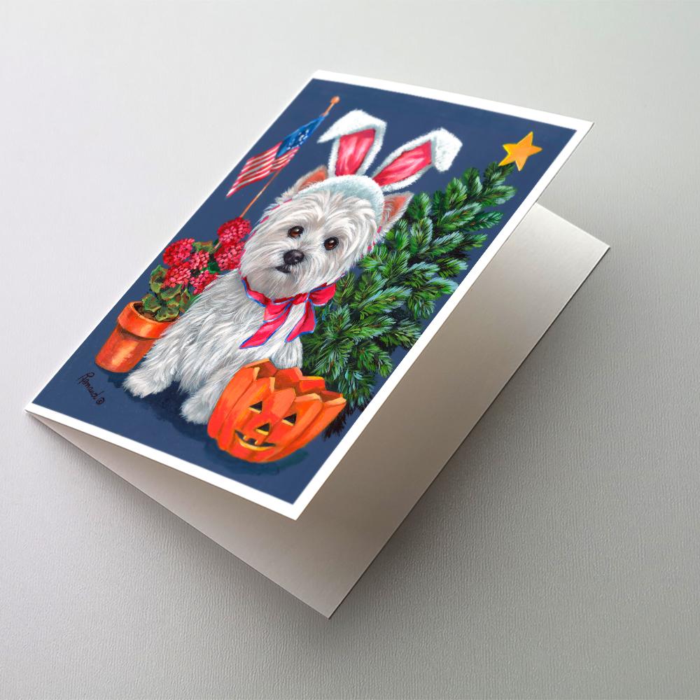 Westie for All Seasons Greeting Cards Pack of 8 Blank Cards with Envelopes Whimsical A7 Size 5x7
