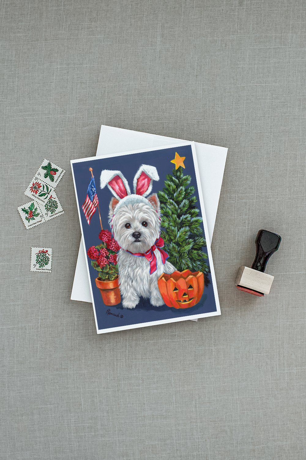 Westie for All Seasons Greeting Cards Pack of 8 Blank Cards with Envelopes Whimsical A7 Size 5x7