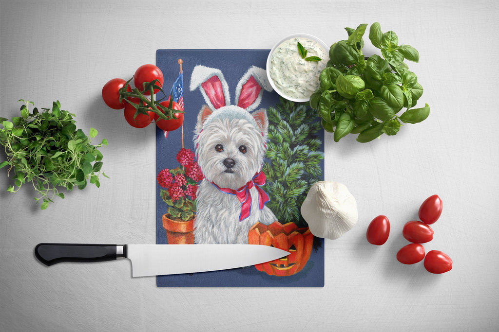 Westie for All Seasons Cutting Board Tempered Glass Kitchen Cutting Surface, Heat Resistant Chopping, Non-Slip Feet, Food Prep & Serving