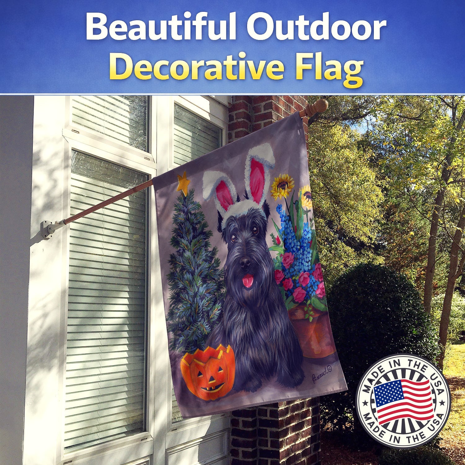 Scottish Terrier Scottie for All Seasons House Flag 28x40 Porch Sleeve Pole Decorative Outside Yard Banner Artwork Wall Hanging, Polyester