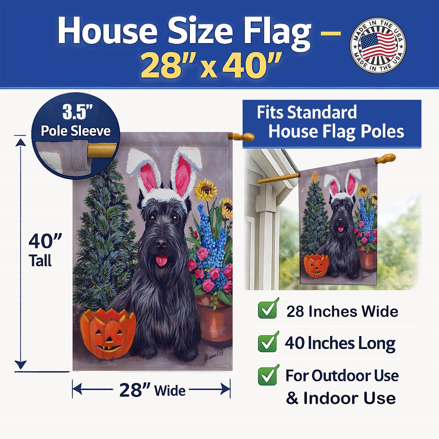 Scottish Terrier Scottie for All Seasons House Flag 28x40 Porch Sleeve Pole Decorative Outside Yard Banner Artwork Wall Hanging, Polyester