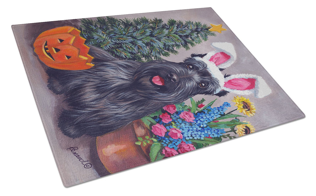 Scottish Terrier Scottie for All Seasons Cutting Board Tempered Glass Kitchen Cutting Surface, Heat Resistant Chopping, Non-Slip Feet, Food Prep & Serving