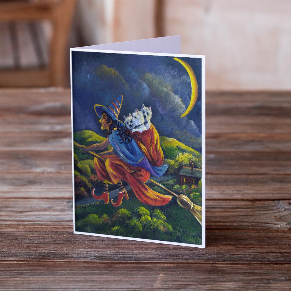 Westie Halloween Witch Greeting Cards Pack of 8 Blank Cards with Envelopes Whimsical A7 Size 5x7