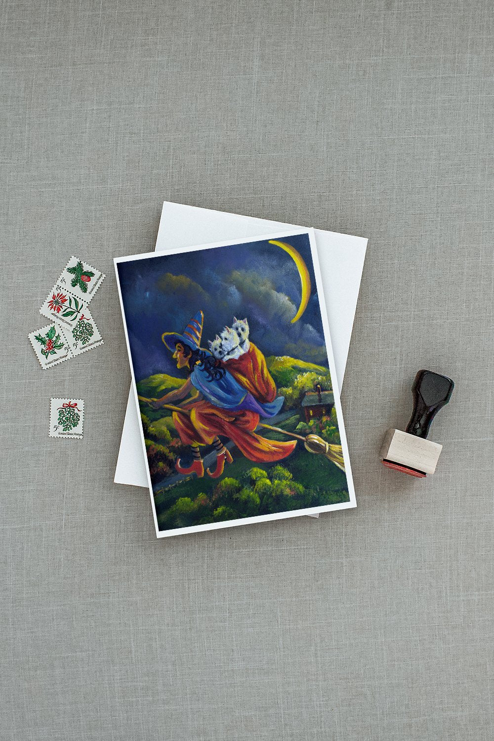 Westie Halloween Witch Greeting Cards Pack of 8 Blank Cards with Envelopes Whimsical A7 Size 5x7