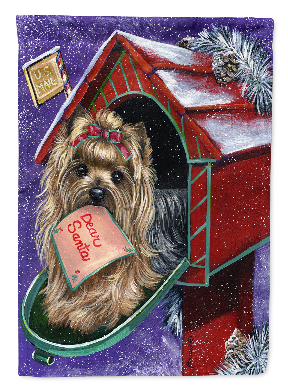 Yorkie Christmas Letter to Santa House Flag 28x40 Porch Sleeve Pole Decorative Outside Yard Banner Artwork Wall Hanging, Polyester