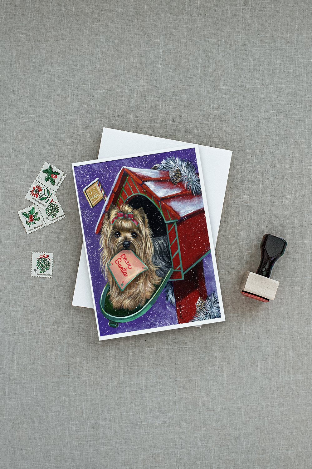Yorkie Christmas Letter to Santa Greeting Cards Pack of 8 Blank Cards with Envelopes Whimsical A7 Size 5x7