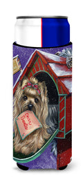 Yorkie Christmas Letter to Santa Slim Can Hugger , Insulated Foam Hugger for 12 oz Slim Cans, Beer Bottles & Water Bottles, Printed in USA