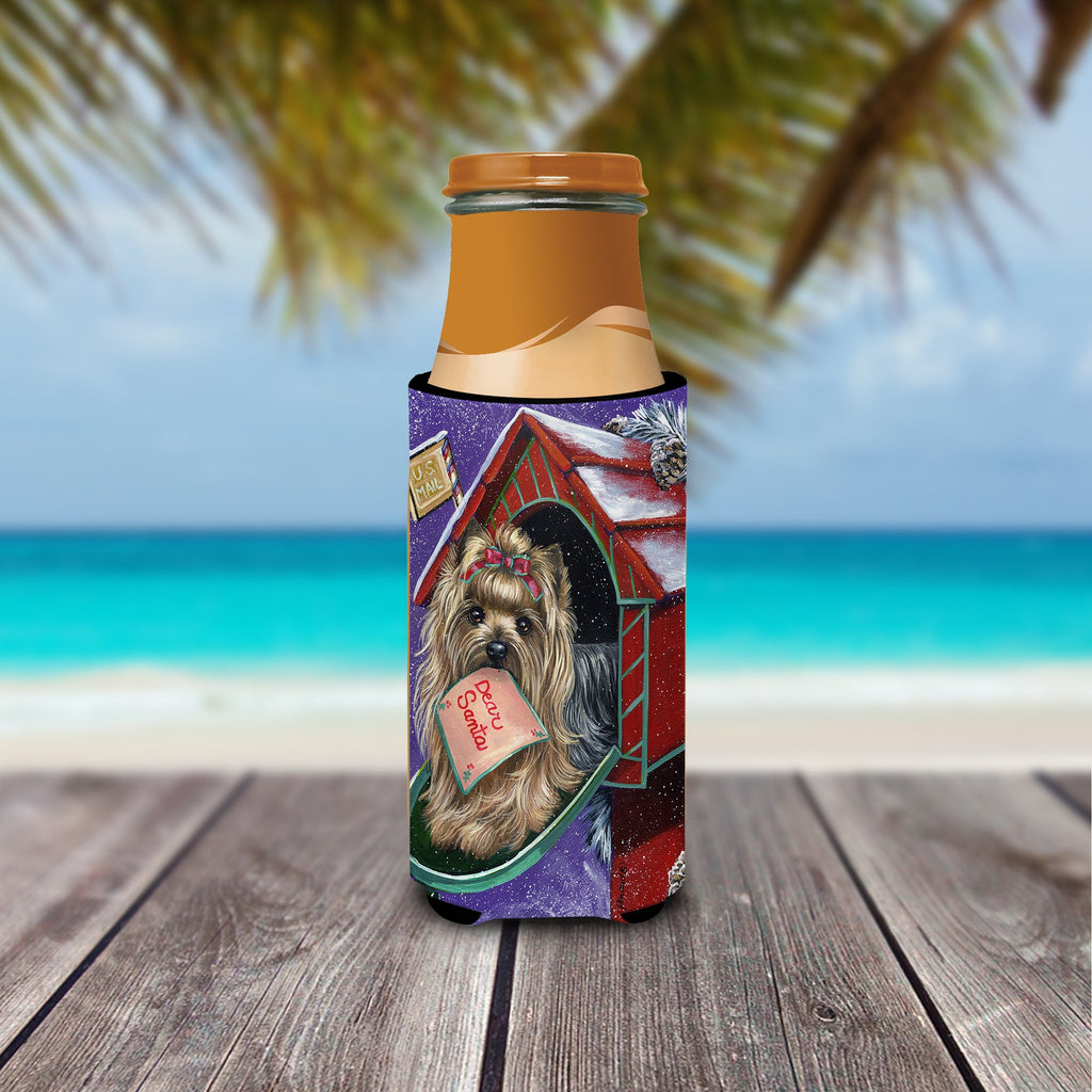 Yorkie Christmas Letter to Santa Slim Can Hugger , Insulated Foam Hugger for 12 oz Slim Cans, Beer Bottles & Water Bottles, Printed in USA