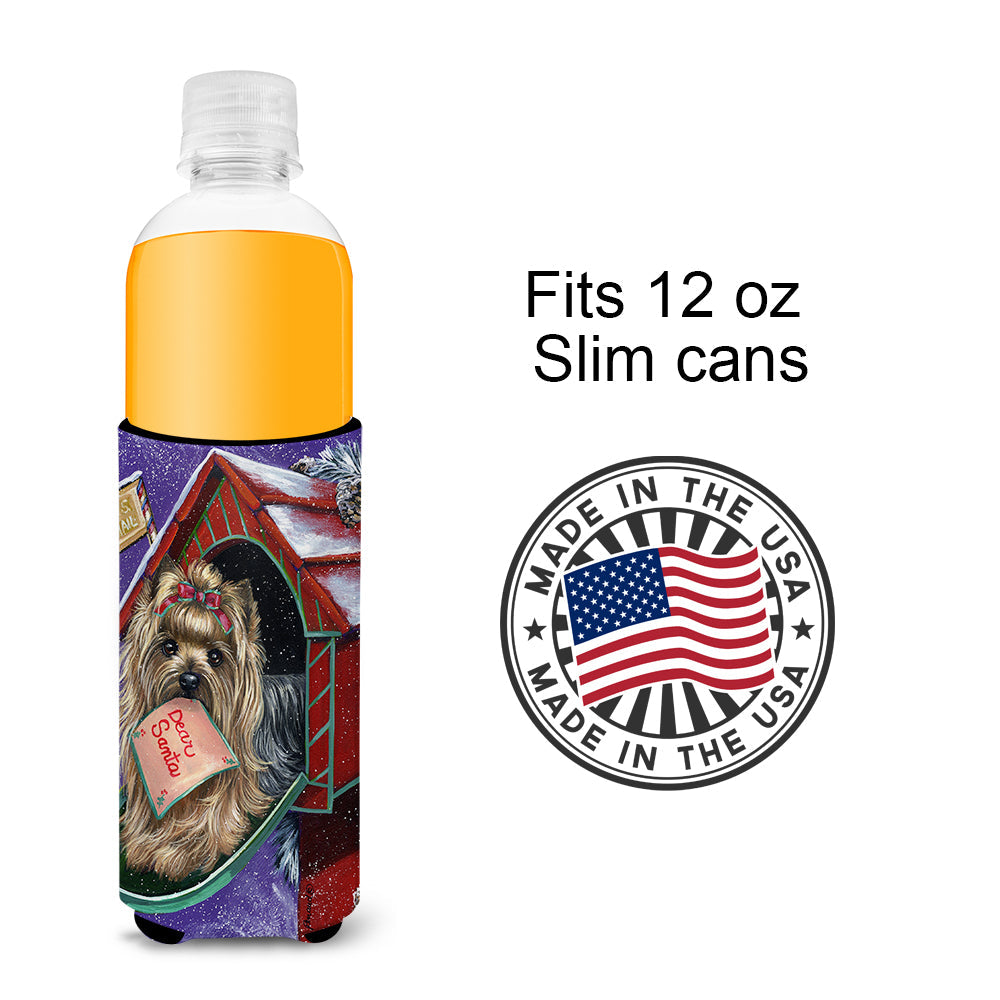 Yorkie Christmas Letter to Santa Slim Can Hugger , Insulated Foam Hugger for 12 oz Slim Cans, Beer Bottles & Water Bottles, Printed in USA